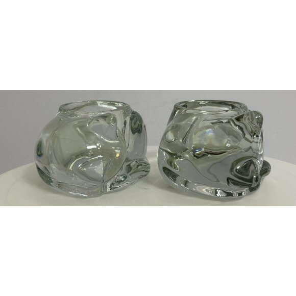 Vintage Sleeping Cat Clear Candle Holder Set Of 2 Indiana Glass Made In U.S.A - Picture 9 of 12